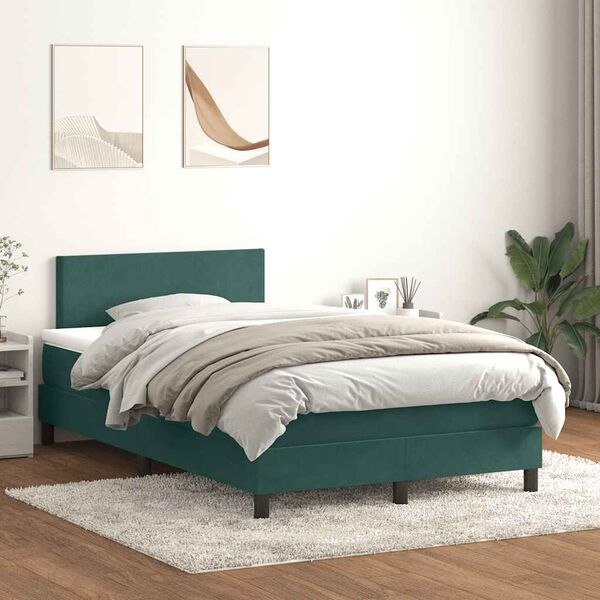 vidaXL Box spring postel s matrac&iacute; tmavě zelen&aacute; 120x210 cm samet