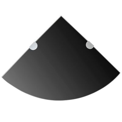 vidaXL Rohová police s chromovými podpěrami sklo černá 35x35 cm