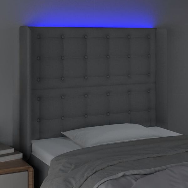 vidaXL Čelo postele s LED světle &scaron;ed&eacute; 83 x 16 x 118/128 cm textil