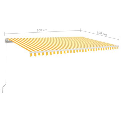 vidaXL Automatická markýza LED a senzor větru 500 x 300 cm žlutá/bílá