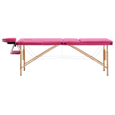 vidaXL Skládací masážní stůl 3 zóny dřevěný růžový