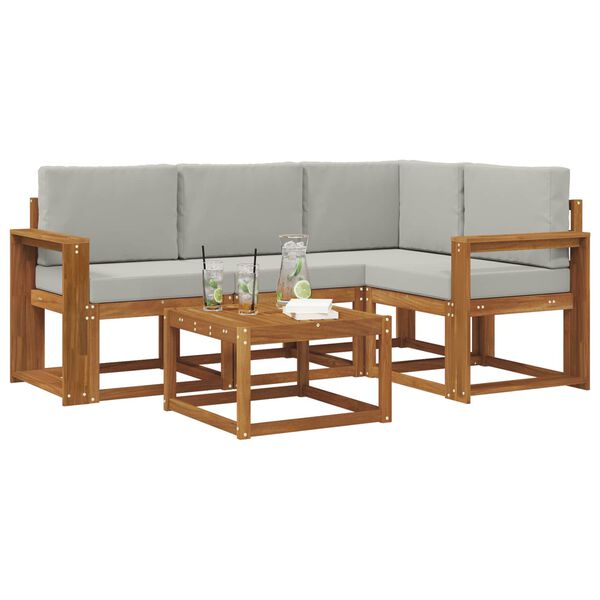 vidaXL Venkovn&iacute; pohovkov&aacute; souprava 5 pcs Př&iacute;rodn&iacute; a světle &scaron;ed&aacute;