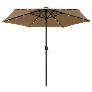 vidaXL Zahradn&iacute; slunečn&iacute;k s LED a hlin&iacute;kovou tyč&iacute; 270 cm taupe