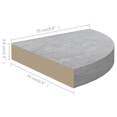 vidaXL Nástěnné rohové police 2 ks betonově šedé 25 x 25 x 3,8 cm MDF