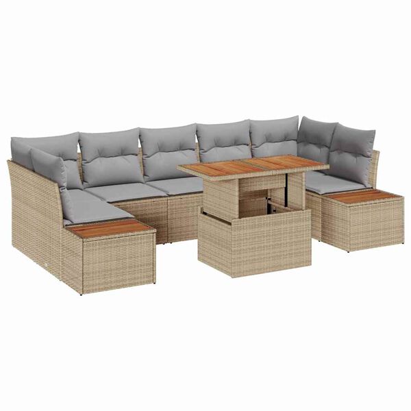 vidaXL Zahradn&iacute; j&iacute;deln&iacute; souprava s pol&scaron;t&aacute;řem 8 pcs Beige a &scaron;ed&aacute;