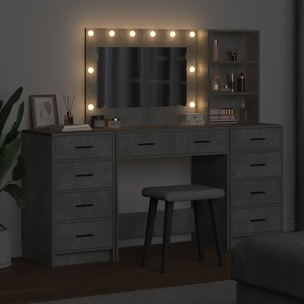 vidaXL Kosmetick&yacute; stůl s polic&iacute; 3 pcs Betonově &scaron;ed&aacute; kompozitn&iacute; dřevo