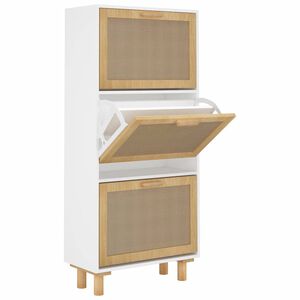 vidaXL Botn&iacute;k b&iacute;l&yacute; 52 x 25 x 115 cm kompozitn&iacute; dřevo a př&iacute;rodn&iacute; ratan