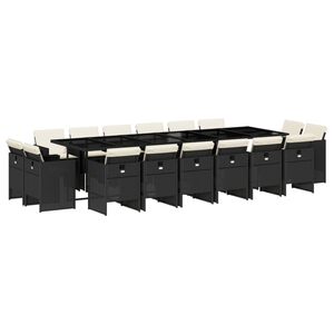 vidaXL 17d&iacute;ln&yacute; zahradn&iacute; j&iacute;deln&iacute; set s podu&scaron;kami čern&yacute; polyratan