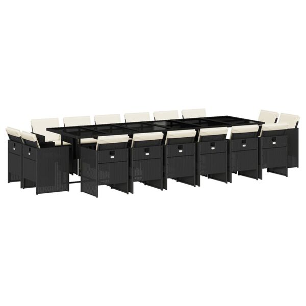 vidaXL 17d&iacute;ln&yacute; zahradn&iacute; j&iacute;deln&iacute; set s podu&scaron;kami čern&yacute; polyratan