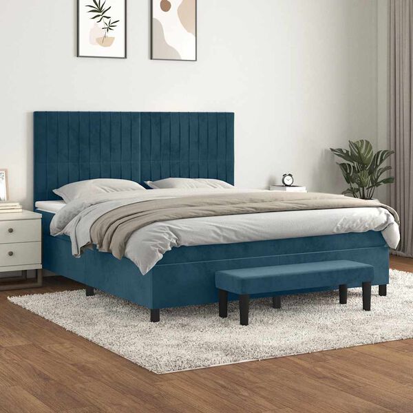 vidaXL Box spring postel s matrac&iacute; tmavě modr&aacute; 160x200 cm samet