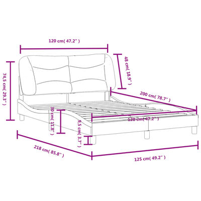 vidaXL Rám postele s čelem krémový 120x200 cm textil