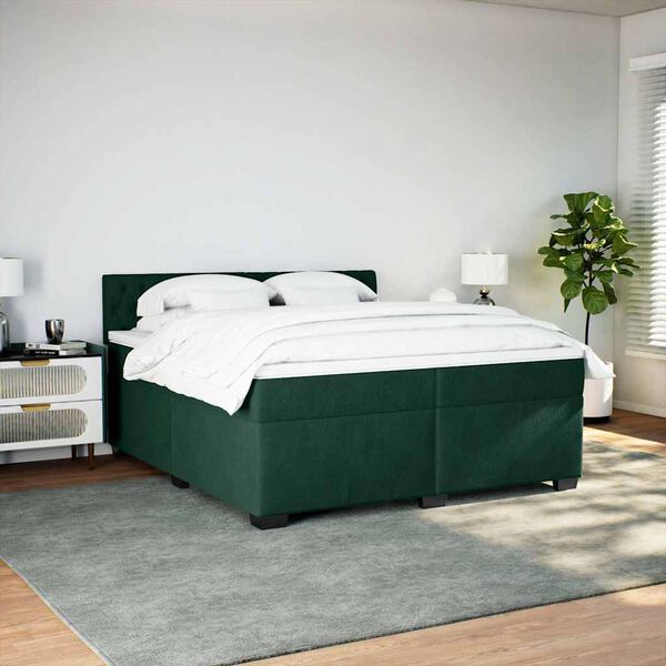vidaXL Box spring postel s matrac&iacute; tmavě zelen&aacute; 200x200 cm samet