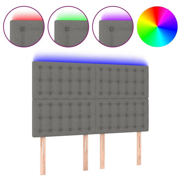 vidaXL Čelo postele s LED tmavě &scaron;ed&eacute; 144x5x118/128 cm textil