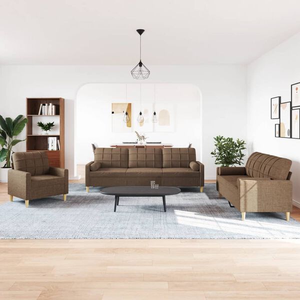 vidaXL 3d&iacute;ln&aacute; sedac&iacute; souprava s pol&scaron;t&aacute;ři hněd&aacute; textil