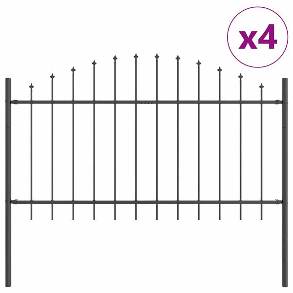 vidaXL Zahradní plot 4 pcs Šedá 170 x 140 cm Práškově lakovaná ocel