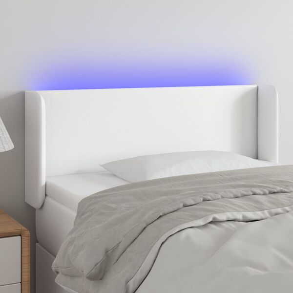 vidaXL Čelo postele s LED b&iacute;l&eacute; 93 x 16 x 78/88 cm uměl&aacute; kůže
