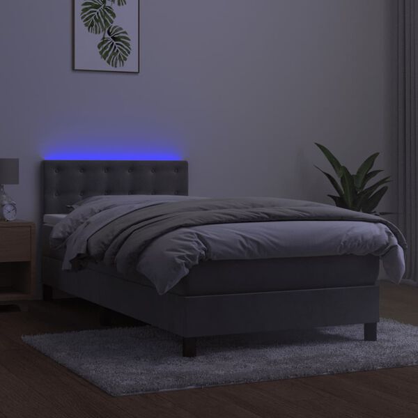 vidaXL Box spring postel s matrac&iacute; a LED světle &scaron;ed&aacute; 100x200 cm samet