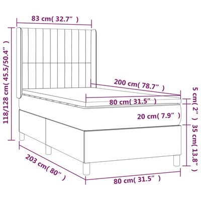 vidaXL Box spring postel s matrací a LED tmavě šedá 80 x 200 cm samet