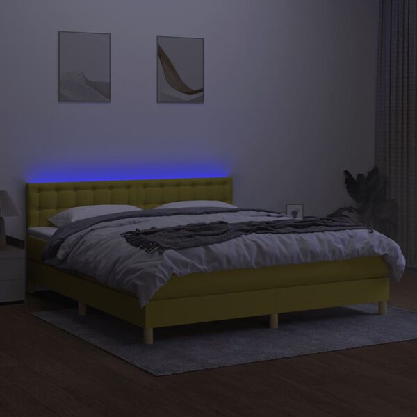 vidaXL Box spring postel s matrac&iacute; a LED zelen&aacute; 180x200 cm textil