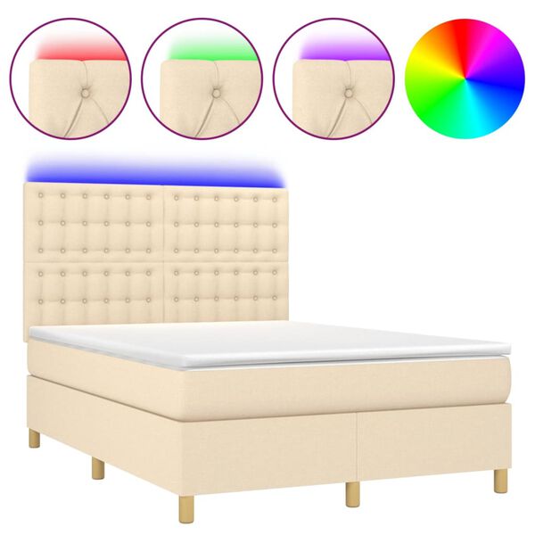 vidaXL Box spring postel s matrac&iacute; a LED kr&eacute;mov&aacute; 140x200 cm textil