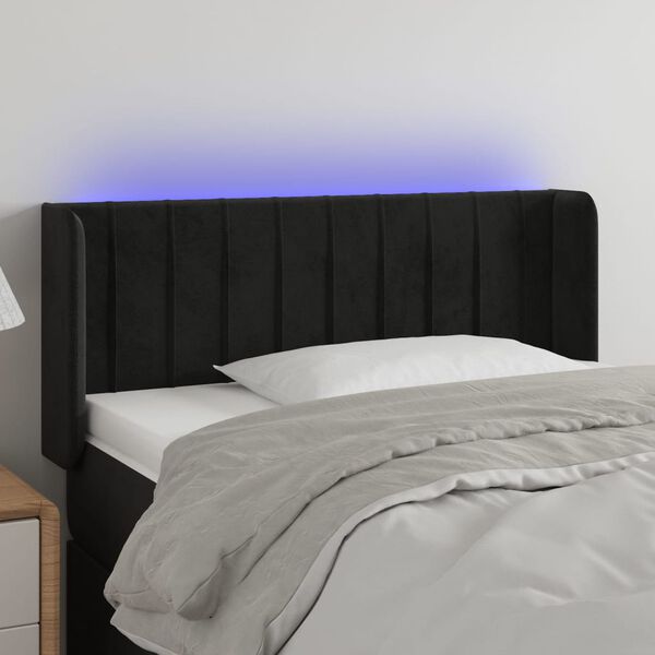 vidaXL Čelo postele s LED čern&eacute; 83 x 16 x 78/88 cm samet