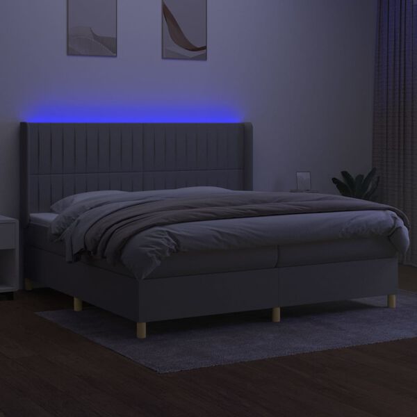 vidaXL Box spring postel s matrac&iacute; a LED světle &scaron;ed&aacute; 200x200 cm textil