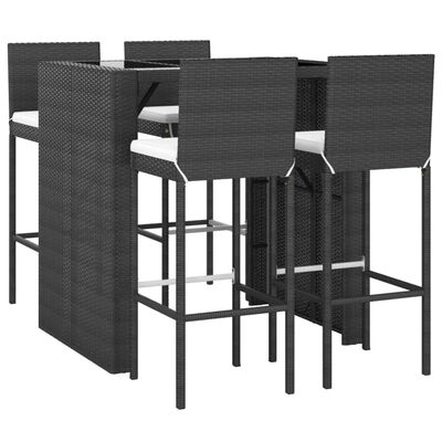 vidaXL 5dílný zahradní barový set s poduškami černý polyratan