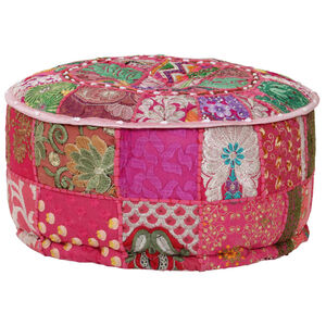 vidaXL Sedac&iacute; puf patchwork kulat&yacute; bavlna ručn&iacute; v&yacute;roba 40x20 cm růžov&yacute;
