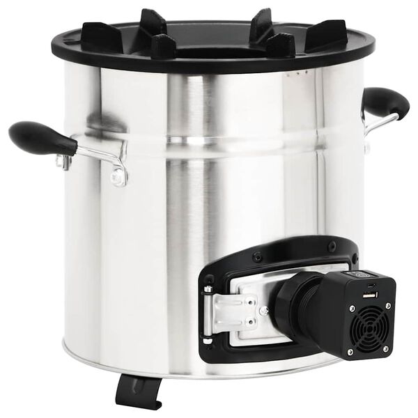 vidaXL Vařič na dřevo s USB ventilátorem stříbrný 35,5x26x28 cm ocel