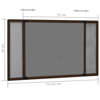vidaXL Posuvná okenní síť proti hmyzu hnědá (75-143) x 50 cm
