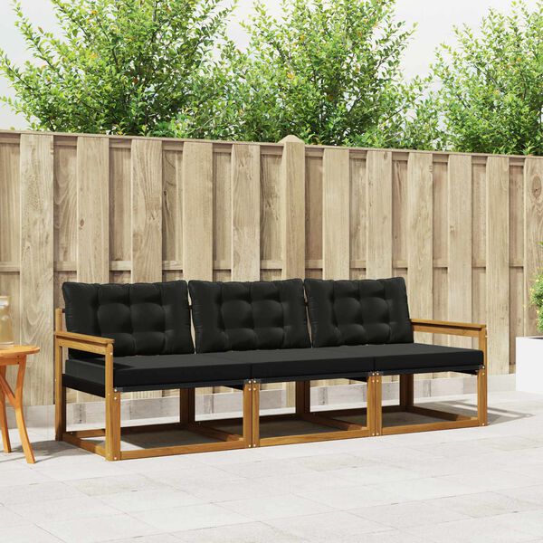 vidaXL Venkovn&iacute; pohovkov&aacute; souprava s pol&scaron;t&aacute;řem 3 pcs Přirozen&aacute; a čern&aacute;