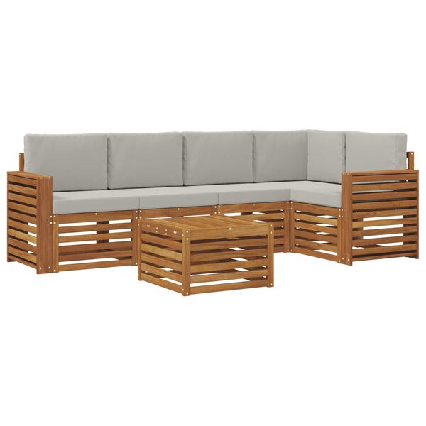 vidaXL Sedac&iacute; soupravy s pol&scaron;t&aacute;řem 6 pcs Př&iacute;rodn&iacute; a světle &scaron;ed&aacute;