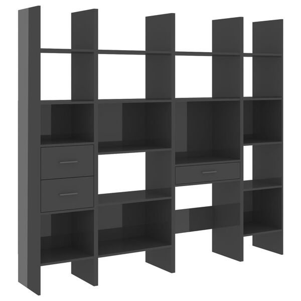 vidaXL 4d&iacute;ln&yacute; set skř&iacute;něk na knihy &scaron;ed&yacute; s vysok&yacute;m leskem dřevotř&iacute;ska