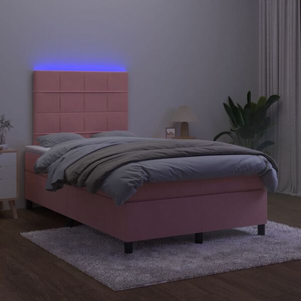 vidaXL Box spring postel s matrac&iacute; a LED růžov&aacute; 120 x 190 cm samet