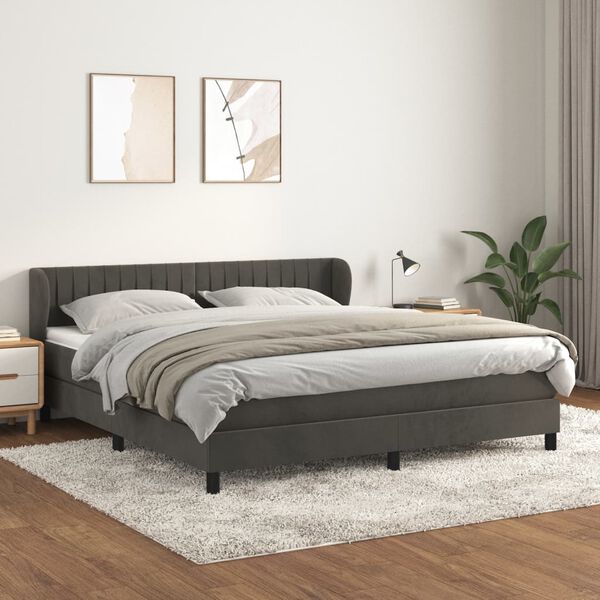 vidaXL Box spring postel s matrac&iacute; tmavě &scaron;ed&aacute; 160x200 cm samet