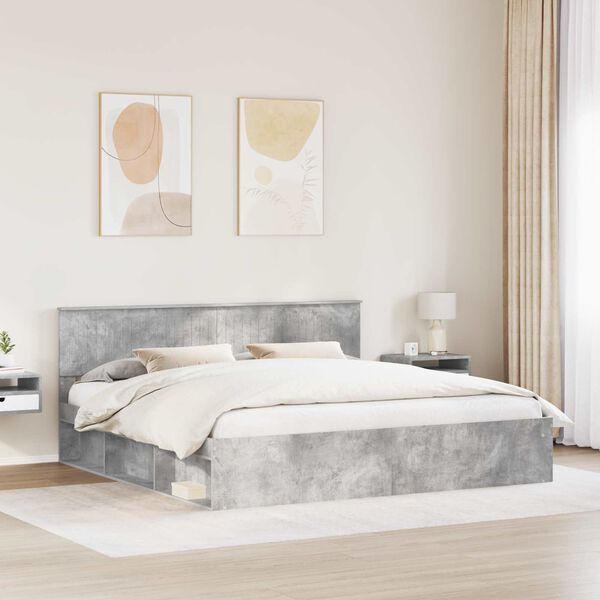 vidaXL R&aacute;m postele s čelo Beton 200 x 200 cm Masivn&iacute; borov&eacute; dřevo