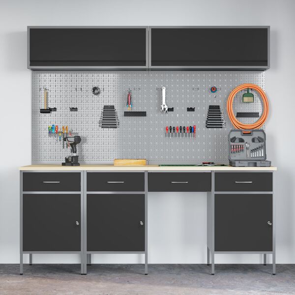 vidaXL Pracovn&iacute; stůl se z&aacute;suvkou 10 pcs Čern&aacute; 200 x 55 x 200 cm Ocel