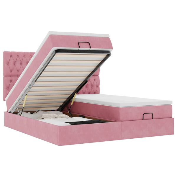 vidaXL Osmansk&yacute; r&aacute;m postele s matrac&iacute;es růžov&aacute; 160x200cm samet