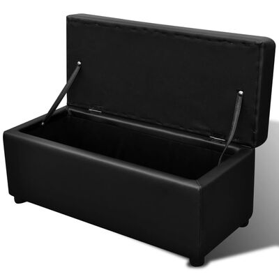 Černé koženkové úložné lavice s taburetem, sada 3 ks