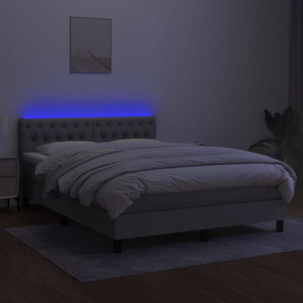 vidaXL Box spring postel s matrac&iacute; a LED světle &scaron;ed&aacute; 140x200 cm textil
