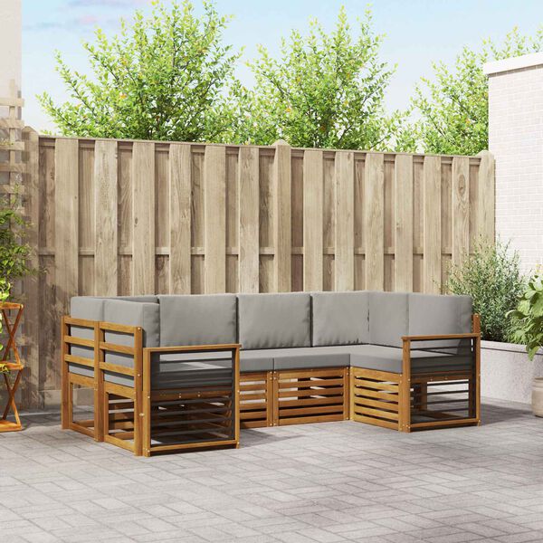 vidaXL Rohov&aacute; sofa sada s pol&scaron;t&aacute;řem 6 pcs Př&iacute;rodn&iacute; a světle &scaron;ed&aacute;