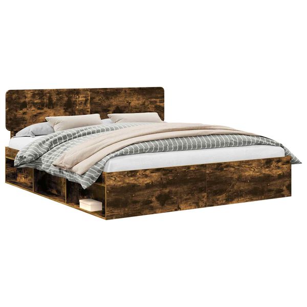 vidaXL R&aacute;m postele Kouřov&yacute; dub 200 x 200 cm Masivn&iacute; borov&eacute; dřevo