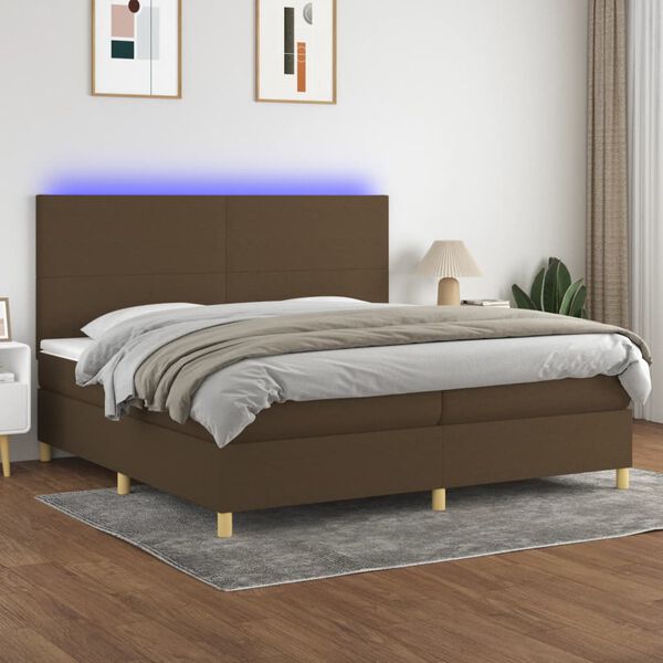 vidaXL Box spring postel s matrac&iacute; a LED tmavě hněd&aacute; 200x200 cm textil