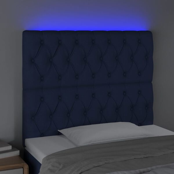 vidaXL Čelo postele s LED modr&eacute; 90x7x118/128 cm textil