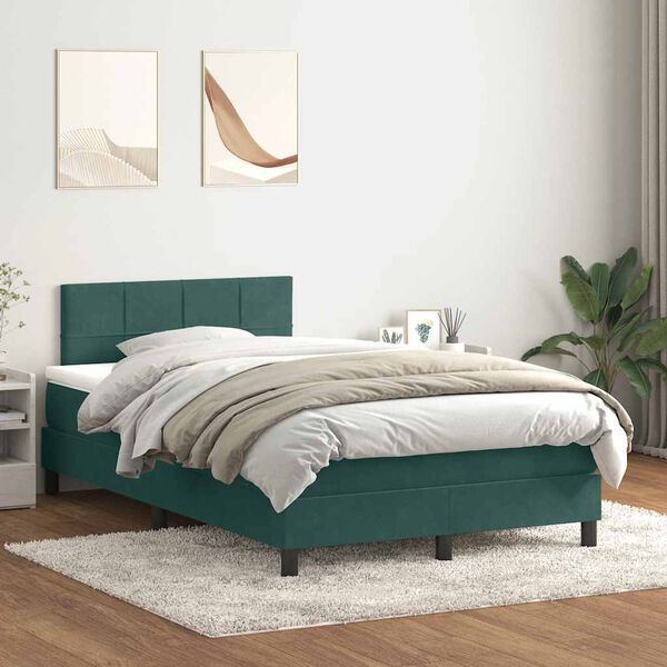 vidaXL Box spring postel s matrac&iacute; tmavě zelen&aacute; 120x220 cm samet