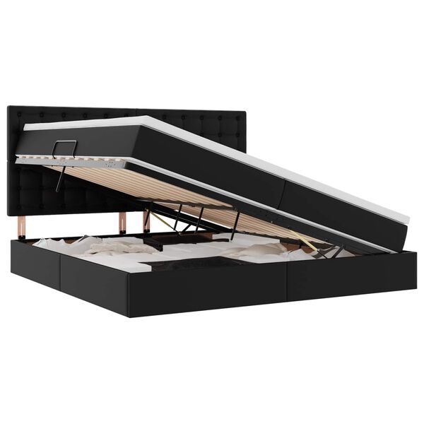 vidaXL Postel s &uacute;ložn&yacute;m prostorem s čelo Čern&aacute; 200 x 200 cm Uměl&aacute; kůže