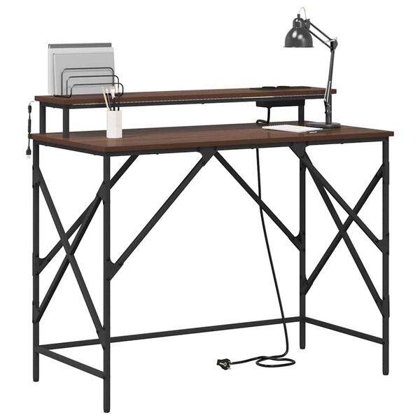 vidaXL Stůl s polic&iacute; Hněd&yacute; dub 100 x 50 x 86,5 cm kompozitn&iacute; dřevo