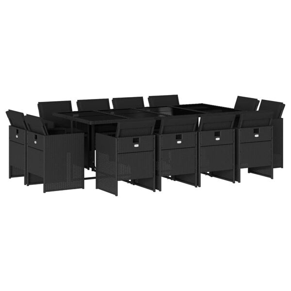 vidaXL 13d&iacute;ln&yacute; zahradn&iacute; j&iacute;deln&iacute; set s podu&scaron;kami čern&yacute; polyratan