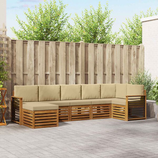 vidaXL Rohov&aacute; sofa sada 7 pcs Přirozen&aacute; a B&eacute;žov&aacute; Masivn&iacute; ak&aacute;tov&eacute; dřevo