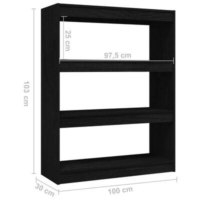 vidaXL Knihovna / dělicí stěna černá 100x30x103 cm masivní borovice